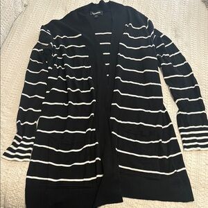 Express Black and White Striped Women's Cardigan w Pockets. Large